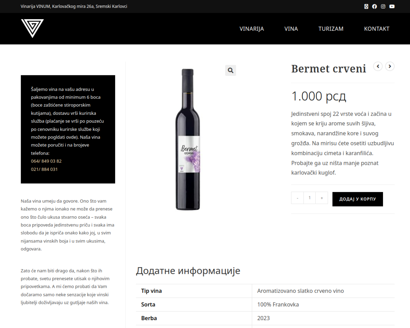 Bermet crveni, Vinarija Vinum, Sremski Karlovci