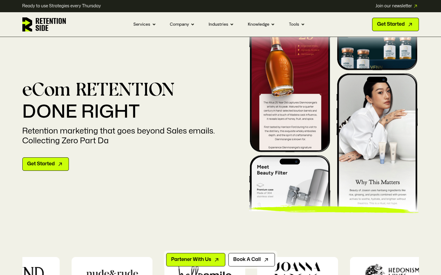 Retention Side agency homepage showing its marketing offer