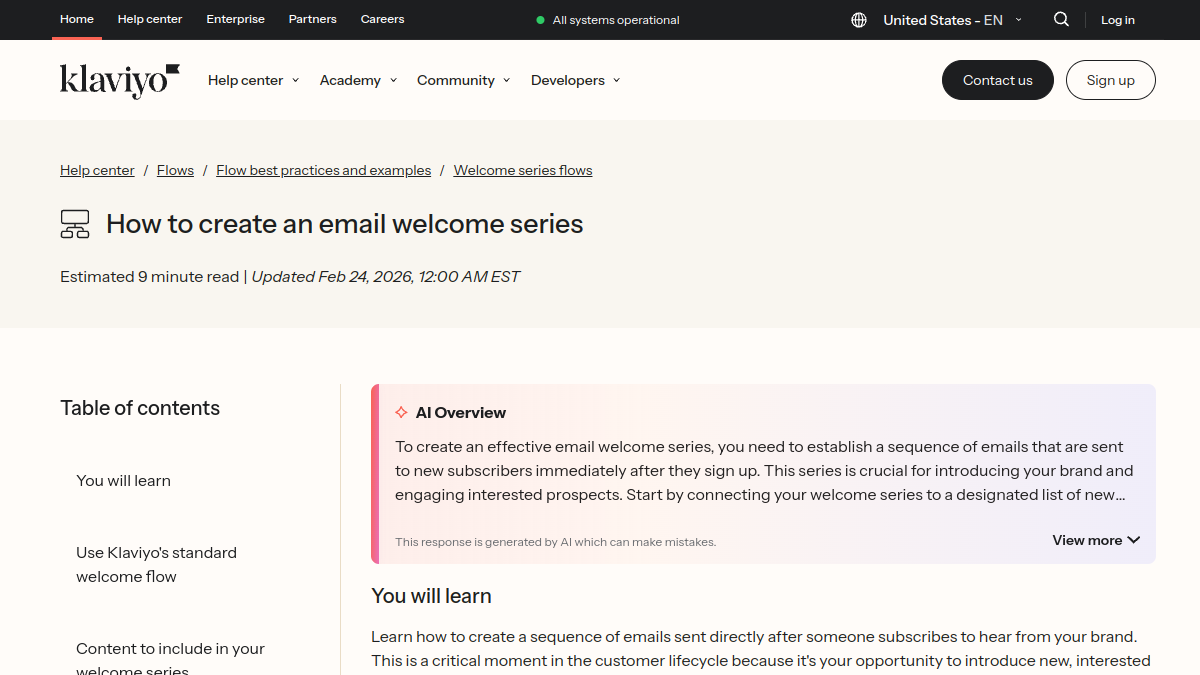 Klaviyo welcome series help center - how to set up and configure a welcome email flow