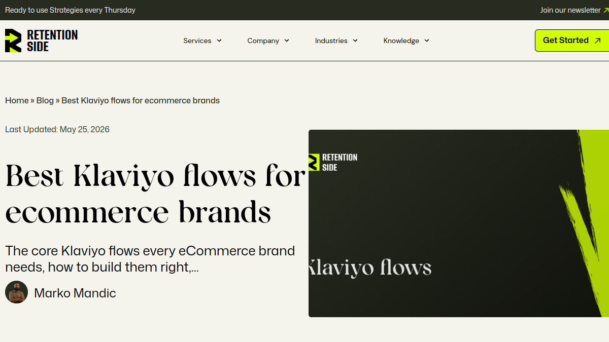 Retention Side's Klaviyo flows resource - covering the full ecommerce flow architecture including browse abandonment