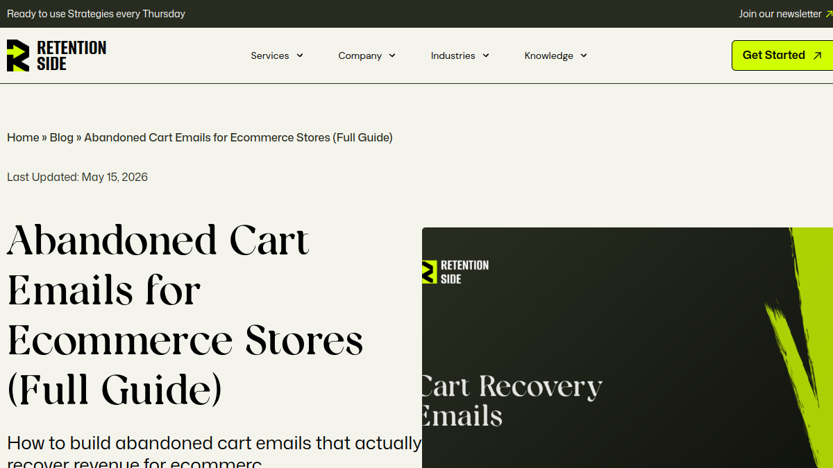 Retention Side's abandoned cart email guide - showing where browse abandonment sits in relation to cart recovery flows